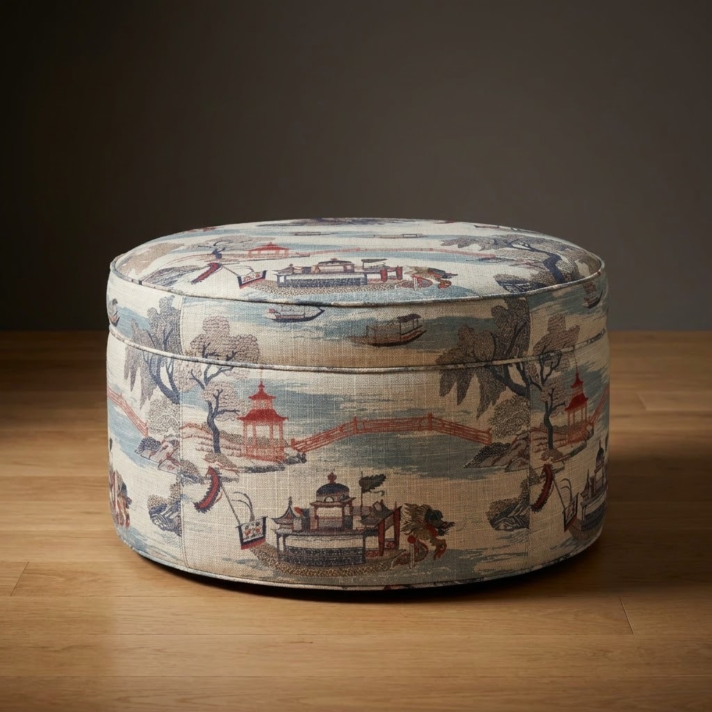 Kensington Ottoman in Willow Garden