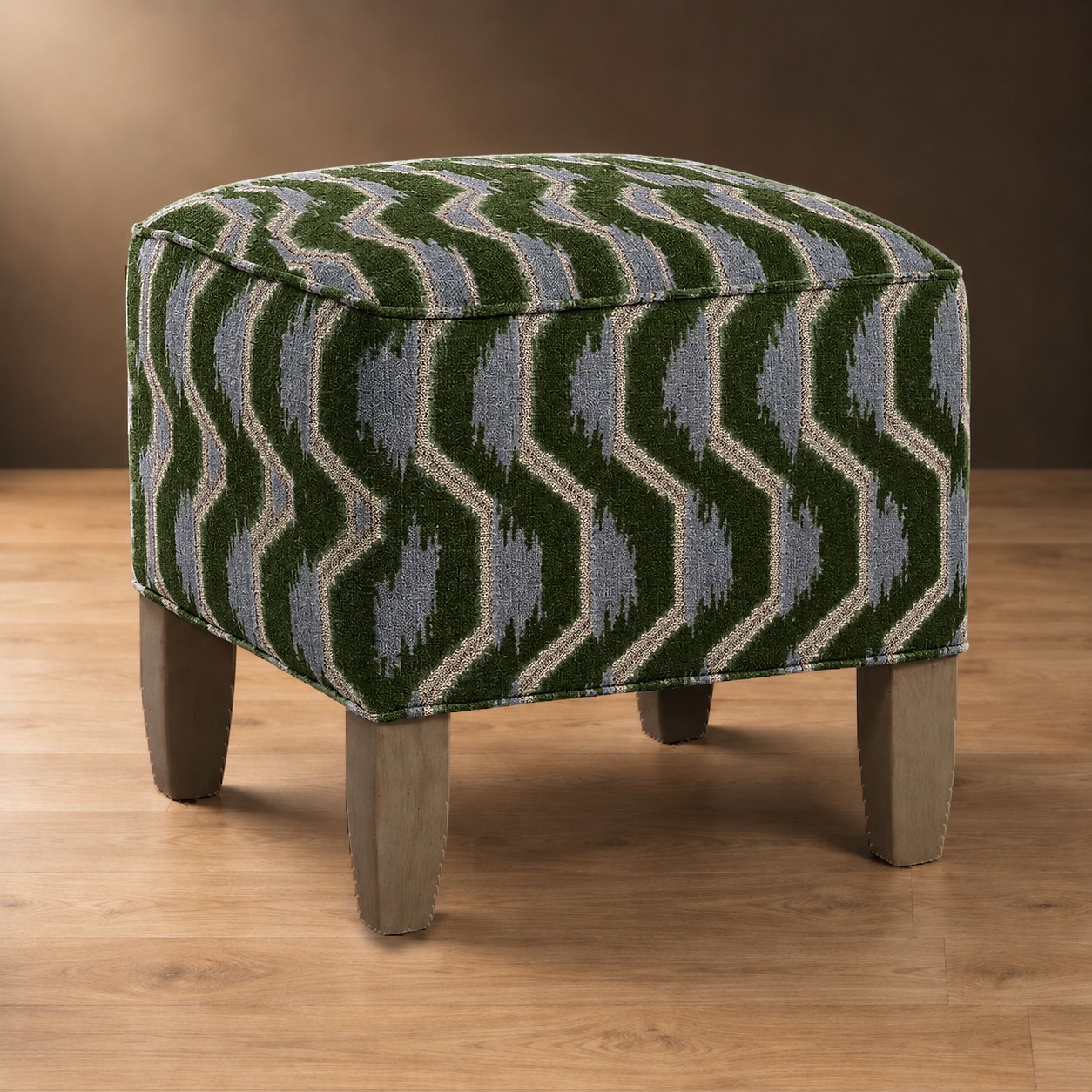 The Ashdown Ottoman in Tidewater Ikat