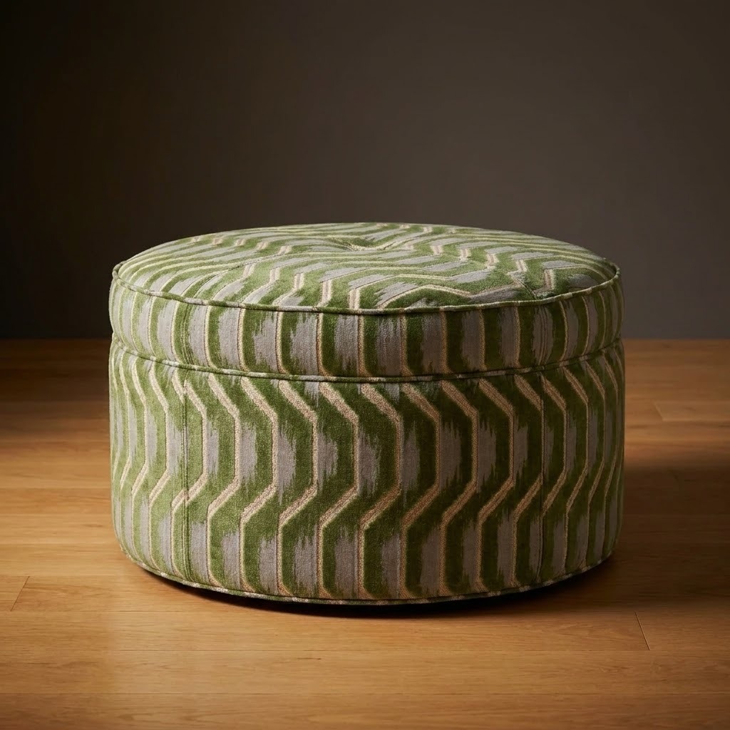 Kensington Ottoman in Tidewater Ikat