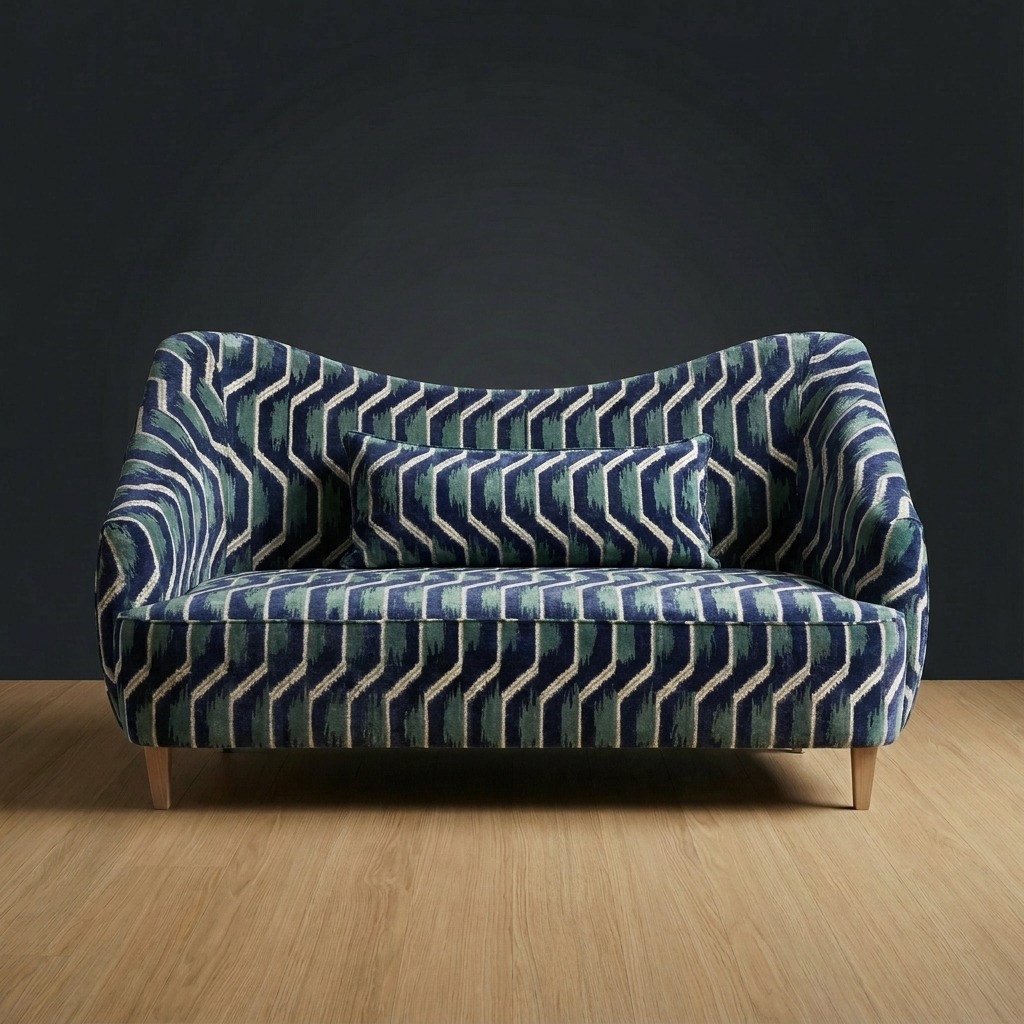 Huntsman Settee in Tidewater Ikat
