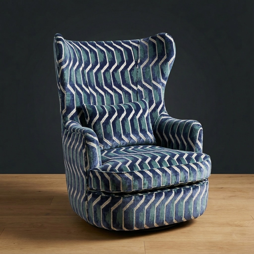 Wayfarer Swivel Chair in Tidewater Ikat