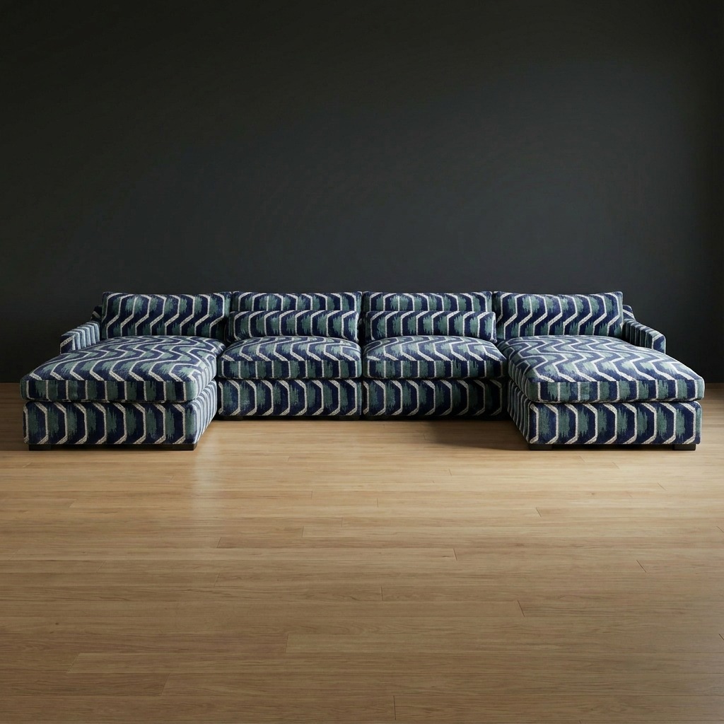 Homestead Sectional in Tidewater Ikat