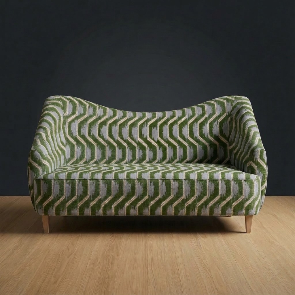 Huntsman Settee in Tidewater Ikat
